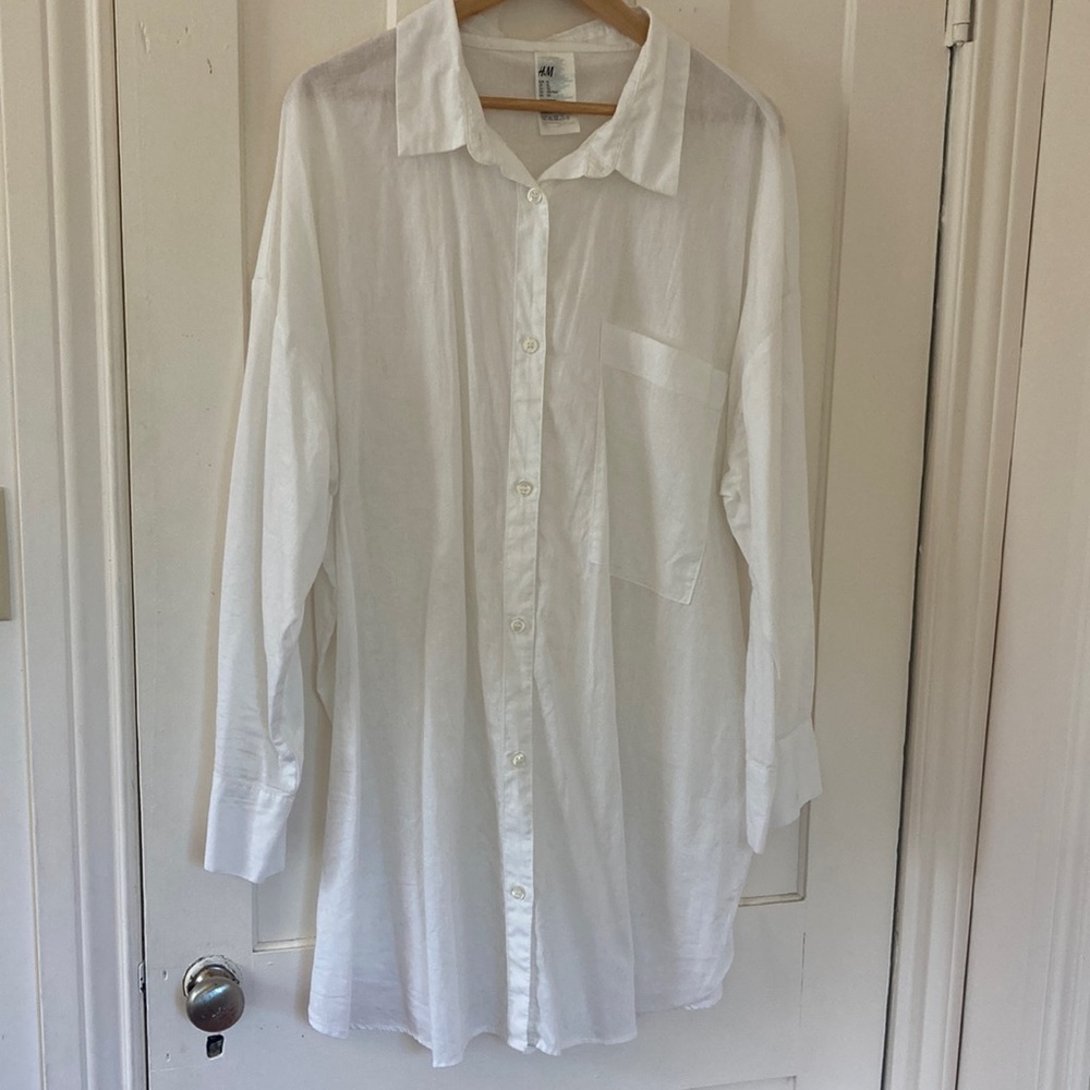 H&M Oversized White Linen Button Down Shirt